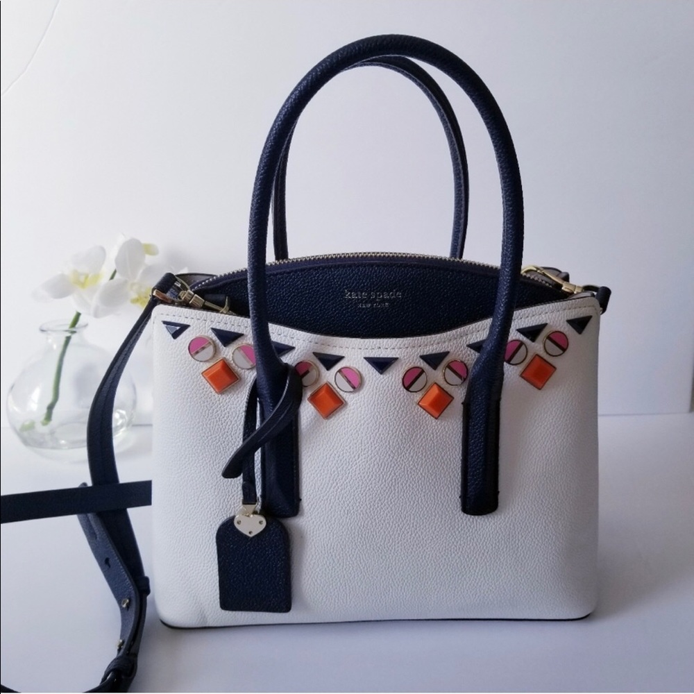 Kate Spade Margaux medium white/blue jeweled leather satchel